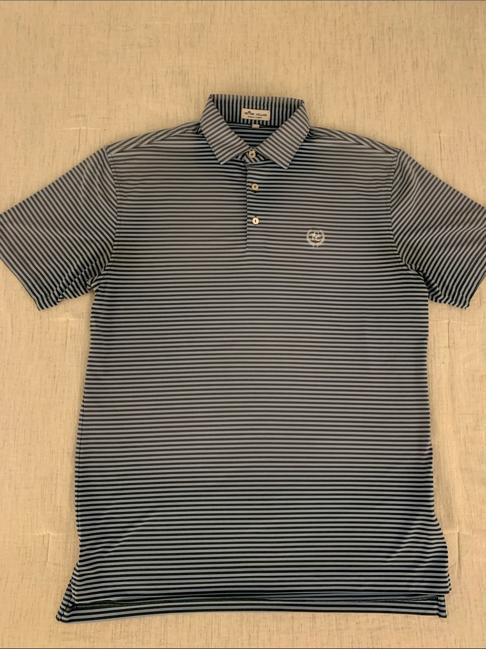 Peter Millar Grey and Light Blue-Striped Golf Polo